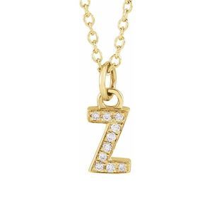 14K Yellow Gold .03 CTW Diamond Tiny Initial Z Necklace, 16-18 Inch